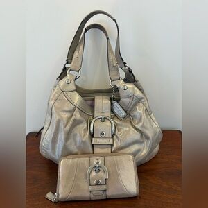 Coach Lynn Soho Silver Metallic Hobo Shoulder Bag F15075/W Matching Wallet